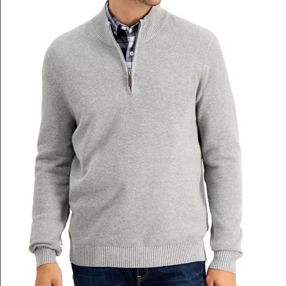 CLUB ROOM Grey Textured Quarter Zip Pullover Sweat